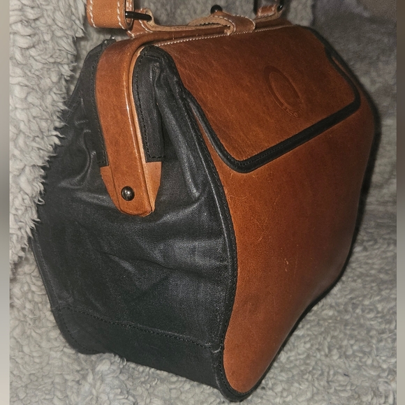 Paco Lobo Cognac Leather Black Nylon Crossbody Bag Adjustable Strap Purse - Picture 6 of 16